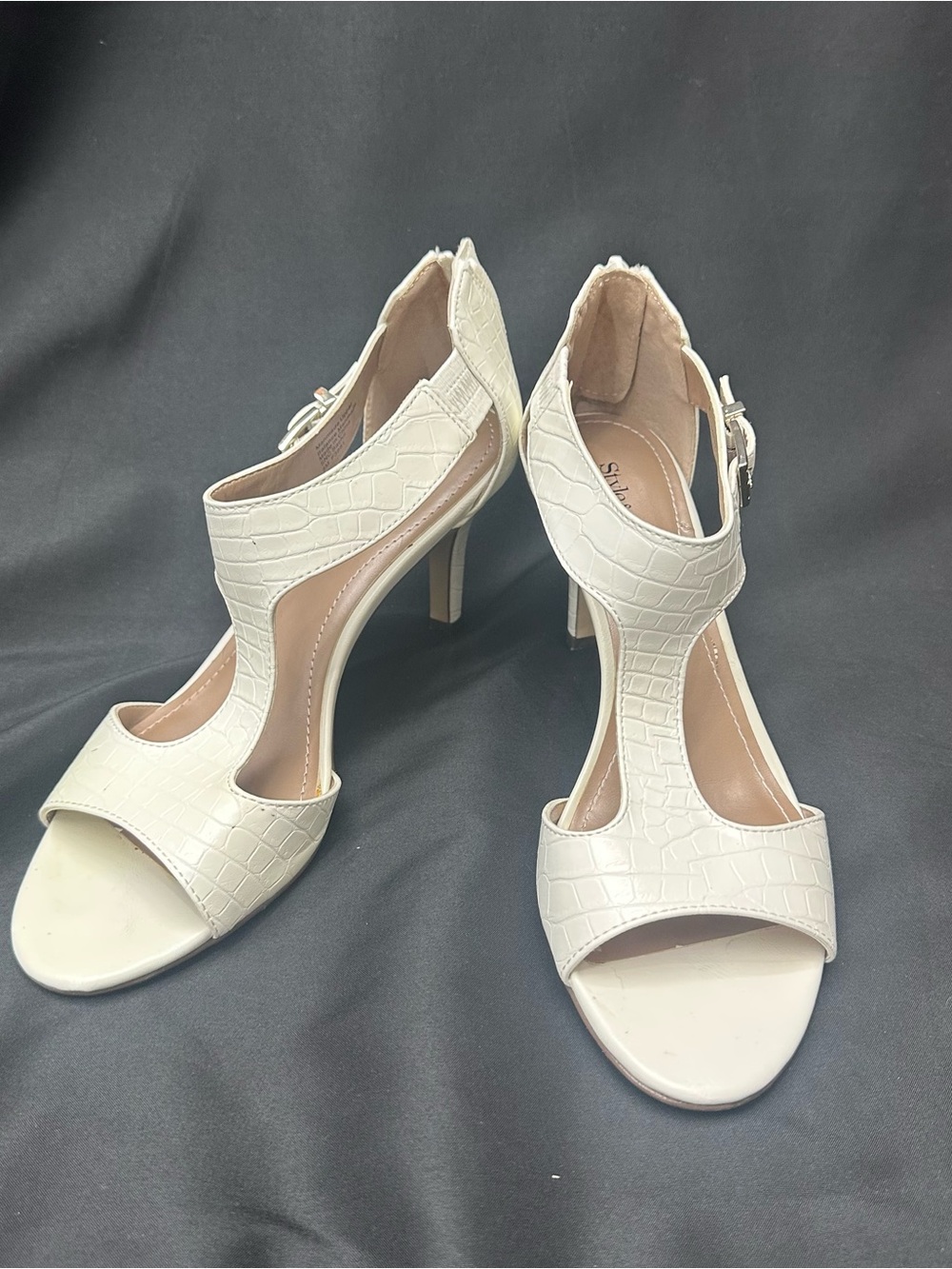 Style & Co. White Croc-Embossed T-Strap High Heels 8